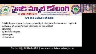 Day 5 Indian Art and Culture for Sainik School Exam  General Knowledge by Enunciate Academy [upl. by Daub]