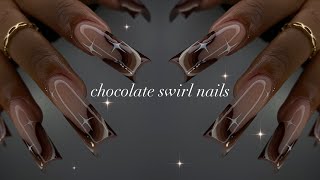 Chocolate Swirl Nails🍫✨ simple fall nails  classy nail art✨ ASMR [upl. by Birdella]