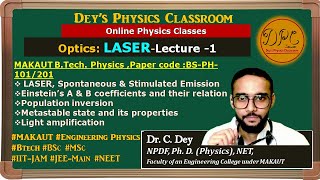 LEC1OPTICSLASERStimulated EmissionEinstein AB coeffPopulation InversionMetastable State btech [upl. by Ettinger]