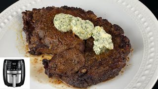 INCREDIBLY JUICY Air Fryer RIBEYE STEAK amp GARLIC HERB BUTTER Best Method to Make Steak in Air Fryer [upl. by Ahsercel]