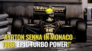 quotAyrton Senna in Monaco 1986 Lotus 98T with 1300 HP and Epic Turbo Soundquot [upl. by Longley]