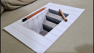 easy 3d drawing on paper stairs 3डी चित्र 3 boyutlu çizimler [upl. by Ert794]