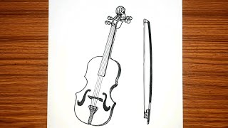 How to draw VIOLIN 🎻 easy  Violin drawing easy  Musical instrument violin drawing [upl. by Akimat]