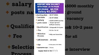 Airport Jobs with NO Exam NO Fee  10th amp 12th Pass airport job new vacancy 2024Indigo airline [upl. by Drhacir881]