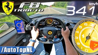 Ferrari F8 Tributo Novitec 341kmh on Autobahn by AutoTopNL [upl. by Felicdad]