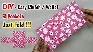 JUST FOLD  DIY Easy Clutch  Wallet  3 POCKETS  Purse making  Pouch making at home  purse [upl. by Dania]