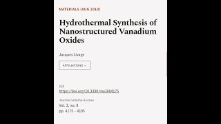 Hydrothermal Synthesis of Nanostructured Vanadium Oxides  RTCLTV [upl. by Nuawtna]