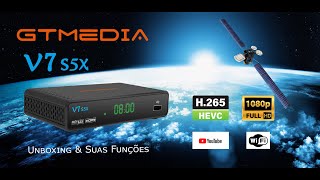 GTMEDIA V7 S5X  Unboxing e Review com Youtube H265 WIFI e Newcam  Ccam  Mgcam ACMVCMCCM [upl. by Ardnal37]