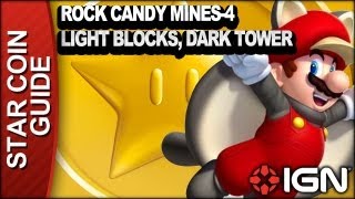 New Super Mario Bros U 3 Star Coin Walkthrough  Rock Candy Mines4 Light Blocks Dark Tower [upl. by Tosch]