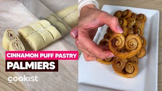 Cinnamon palmiers puff pastry elephant ears just 3 ingredients for a perfect sweet [upl. by Tecil]