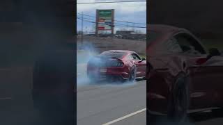 Mustang does burnout in front of cops leaving car meet mustang shorts burnout carmeet [upl. by Tandi]