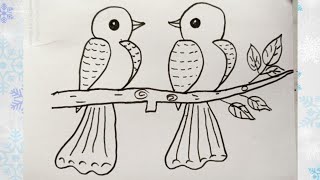 Bird drawing with number 2222  how two bird drawing easy step by step [upl. by Ittocs959]