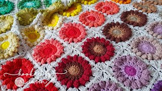 How to Crochet a Popcorn Floral Granny Square [upl. by Ellesor]