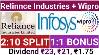 Relinnce Industries Ltd  Wipro Ltd  Stocks declared high dividend bonus or stock [upl. by Thornton893]