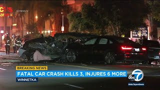 Video 3 killed at least 6 injured in multicar crash in Winnetka l ABC7 [upl. by Thorlie]