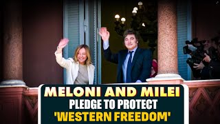 ARGENTINA  ITALY  Milei and Meloni pledge to protect Western freedom in bilateral meeting [upl. by Hgalehs]