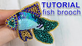 FISH brooch  sequins and beads embroidery \ Tutorial \ DIY [upl. by Foy]