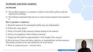 Note Making and Summarizing  Lesson 6 English Form 3 Topic 4  Reading [upl. by Annahsal]