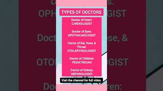 Types of Doctors typesofdoctors specialists knowledge generalknowledge [upl. by Nodnorb]