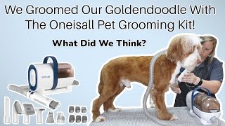 Oneisall Pet Grooming Kit  Lets Groom Our Mini Goldendoodle [upl. by Elleivad220]