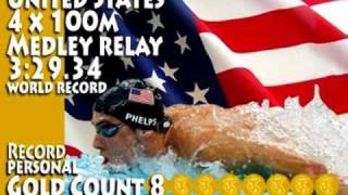 Olympic 4x100 Medley Relay USA Phelps GOLD 8 [upl. by Imis]