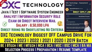 DXC Technology Biggest Hiring 2024 2023 20222018 Batch Direct Test or Interview Salary 85 LPA [upl. by Fishbein]