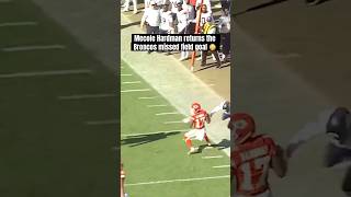 Highlight Mecole Hardman returns the Broncos missed field goal [upl. by Htomit]