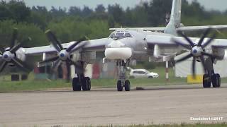 TU95 ТУ95 Engine start taxi and takeoff from MAKS2017 [upl. by Ahsimaj]