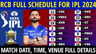 IPL 2024  Royal Challengers Bangalore Match Schedule  RCB Match Schedule 2024  RCB 2024 Schedule [upl. by Naujled687]