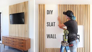 HARDWOOD Vertical Slat Wall  How To [upl. by Annaihs]