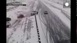 Video Chaos multiple car crashes on icy highway in Colorado [upl. by Teplica11]