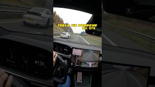 Cheapest Tesla Model S vs Porsche 911 GTS on German autobahn Tesla battery 20 [upl. by Atilamrac]