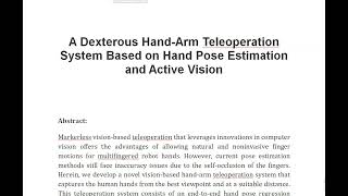 A Dexterous Hand Arm Teleoperation System Based on Hand Pose Estimation and Active Vision [upl. by Ibed]