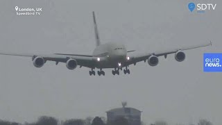 Watch Pilot lands 394ton A380 sideways as Storm Dennis rages [upl. by Pomfret]