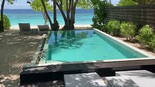 Dusit Thani Maldives  Beach Deluxe Villa with Pool room tour [upl. by Jeconiah6]