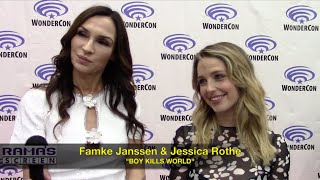 Famke Janssen and Jessica Rothe on Action Film BOY KILLS WORLD  WonderCon [upl. by Annahtur]