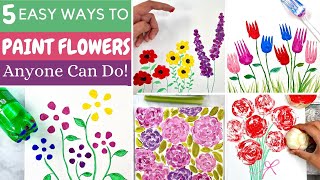 5 Easy Ways To Paint Flowers  Acrylic Paint For Beginners [upl. by Sergent]