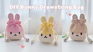 How to crochet a Bunny drawstring pouch bag 🐰 crochet drawstring bag [upl. by Creamer]