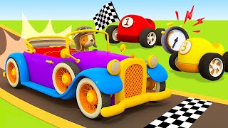 Racing cars at the double loop The retro car for kids Helper cars full episodes cartoons for kids [upl. by Eckmann]