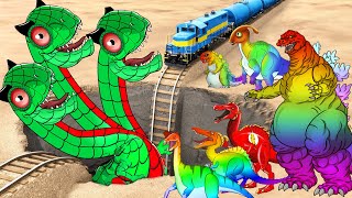 DINO CARNOSAURUS heads x Brontosaurus Flast velociraptor train rescue Bruning evolution cartoon [upl. by Jansen]