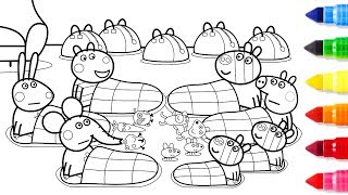 Wheels on The Bus  Peppa Pig Friends Together Coloring Pages Book Learning Drawing Videos For Kids [upl. by Ajna]