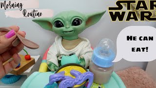 New Baby Yoda Galactic Snackin Grogu Morning Routine [upl. by Elleirbag]