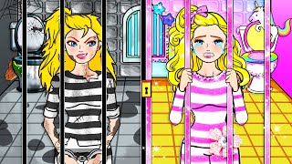 Barbie Dolls Dress Up  Pink and Black Barbie in Jail 😇 Good Girl VS Bad Girl 😈  WOA Doll Channel [upl. by Ynafets38]