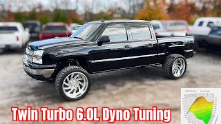 Dyno tuning a TWIN TURBO 60L 2006 Silverado on JTX Forged [upl. by Jaylene]