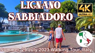 ITALY SUMMER WALK LIGNANO SABBIADORO centro storico strada principale Spiaggia 4K [upl. by Analahs559]