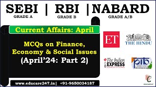 April 2024 Current Affairs Finance Economy amp Social Issues Part 2  RBI Grade B  SEBI Grade A [upl. by Bashemeth315]