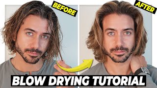 BLOW DRYING TUTORIAL For Men  How To Use a Hair Dryer [upl. by Anelet]