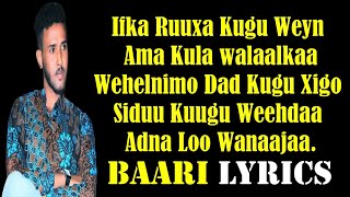 JAMAAL ONKOD  LABA WAJIILE  Baari Lyrics [upl. by Ailito]