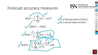 Forecasting 7 Forecast accuracy measures MSE RMSE MAD amp MAPE [upl. by Eeliak]