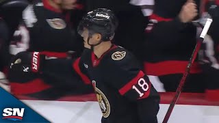 Senators Tim Stutzle Blasts OneTimer From Slot Past Oilers Stuart Skinner [upl. by Binni80]